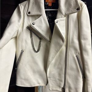 Joe Fresh Cream Leather Jacket with Silver Accents